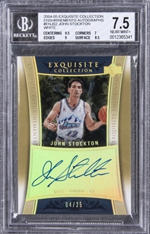 2004-05 UD "Exquisite Collection" Enshrinements Autographs (White) #ENJS2 John Stockton Signed Card (#04/25) – BGS NM+ 7.5/BGS 9